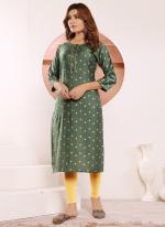 Viscose Muslin Green Casual Wear Printed Readymade Kurti